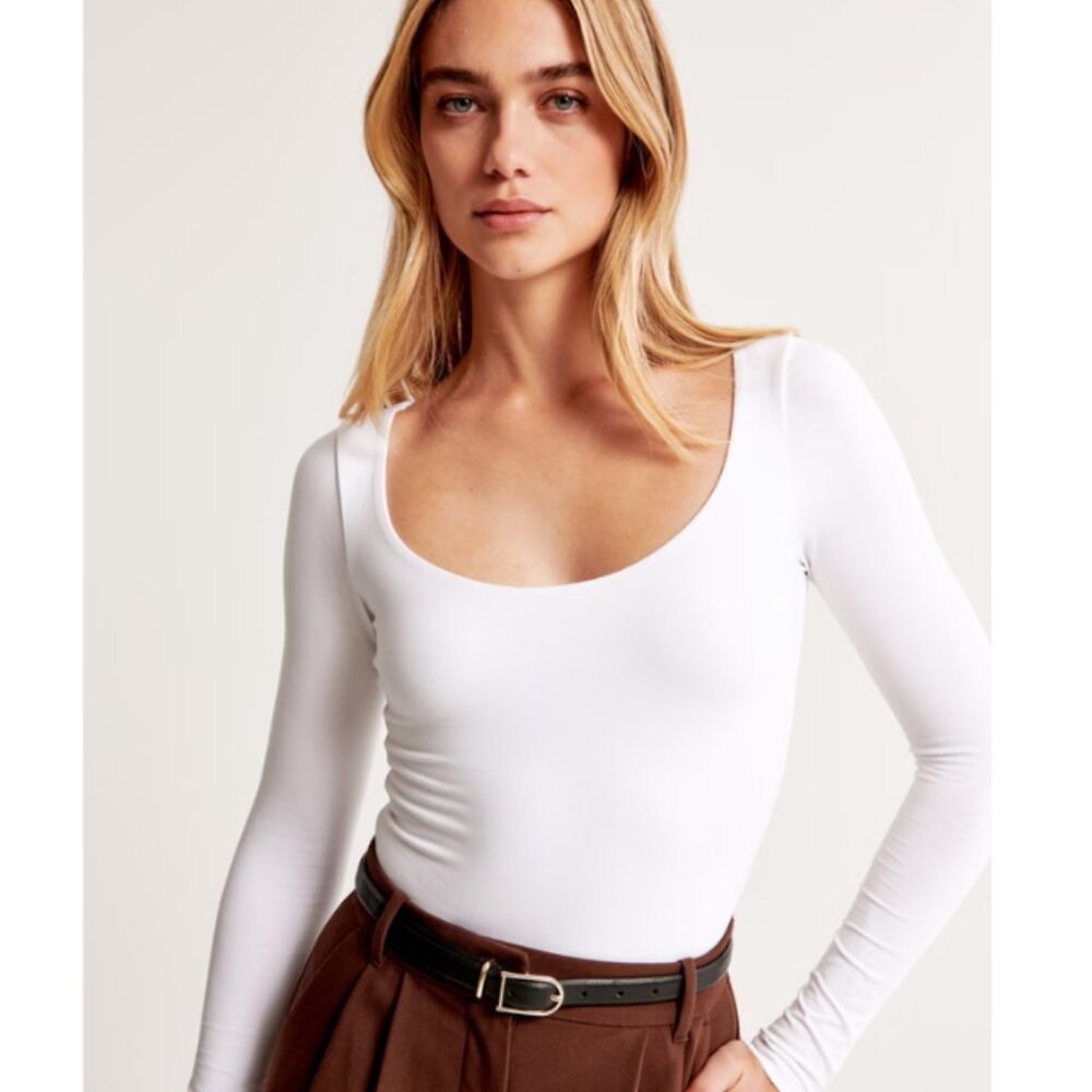 Abercrombie Long-Sleeve Cotton-Blend Seamless Fabric Scoopneck Bodysuit
